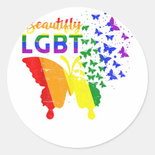 Regenboogvlag Vlinder LGBT Ronde Sticker