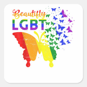 Regenboogvlag Vlinder LGBT Vierkante Sticker