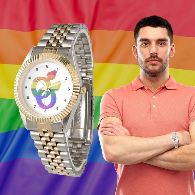 Regenboogvlag voor mannelijke paardenbonnen horloge (Male Couple Pride Symbols Rainbow Flag Watch)