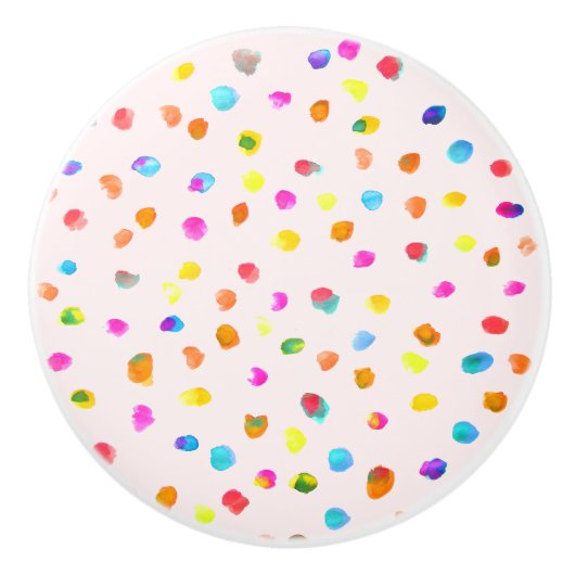 Regenboogvlekken op wit kinder kleurrijk kunstontw keramische knop (Voorkant)