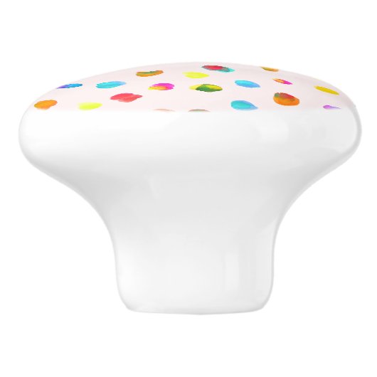 Regenboogvlekken op wit kinder kleurrijk kunstontw keramische knop (Zijkant)