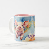 regenboogvliegend varken tweekleurige koffiemok (Voorkant links)