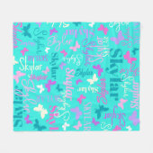 Regenboogvlinder, aangepaste naam aqua Skylar Fleece Deken (Voorkant (Horizontaal))