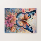 Regenboogvlinder in een bloementuin legpuzzel (Horizontaal)