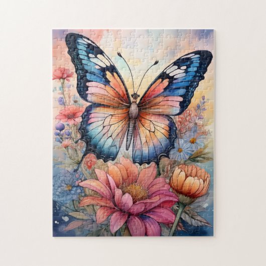 Regenboogvlinder in een bloementuin legpuzzel (Verticaal)