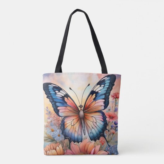 Regenboogvlinder in een bloementuin tote bag (Achterkant)