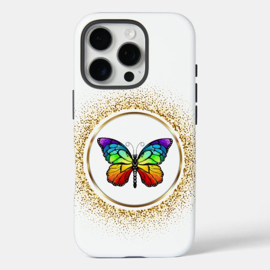 Regenboogvlinder in een Gouden Cirkel Case-Mate iPhone Case (Achterkant)
