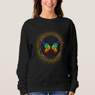Regenboogvlinder in een gouden cirkel sweatshirt