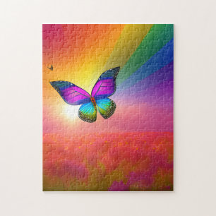 Regenboogvlinder vliegend in een veld legpuzzel