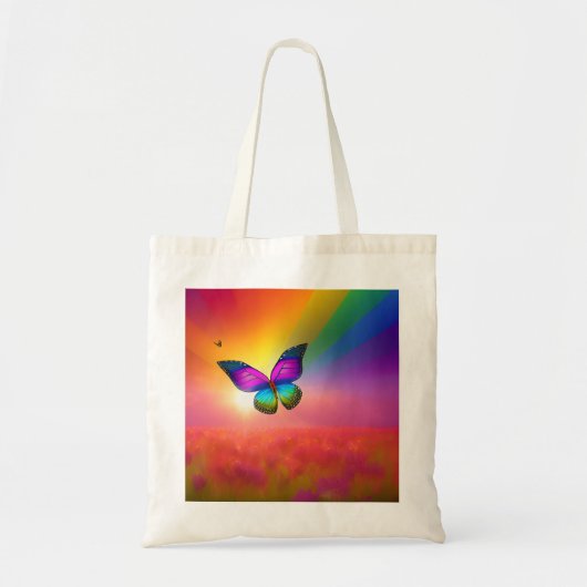 Regenboogvlinder vliegend in een veld tote bag (Voorkant)