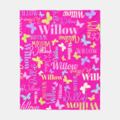 Regenboogvlinders, aangepaste naam Willow hot roze Fleece Deken (Voorkant)