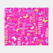 Regenboogvlinders, aangepaste naam Willow hot roze Fleece Deken (Voorkant (Horizontaal))