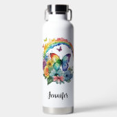 Regenboogvlinders en bloemen waterfles (Voorkant)