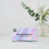 Regenboogvloeistoffen | Glitter Shine | QR-code Visitekaartje (Staand voorkant)
