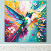 Regenboogvlucht: Levendige Kolibrie Canvas Afdruk (Insitu (Houten vloer))