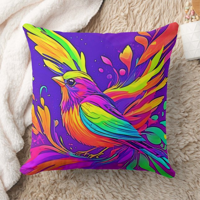 Regenboogvogel in Cartoon Land Kussen (Deken)