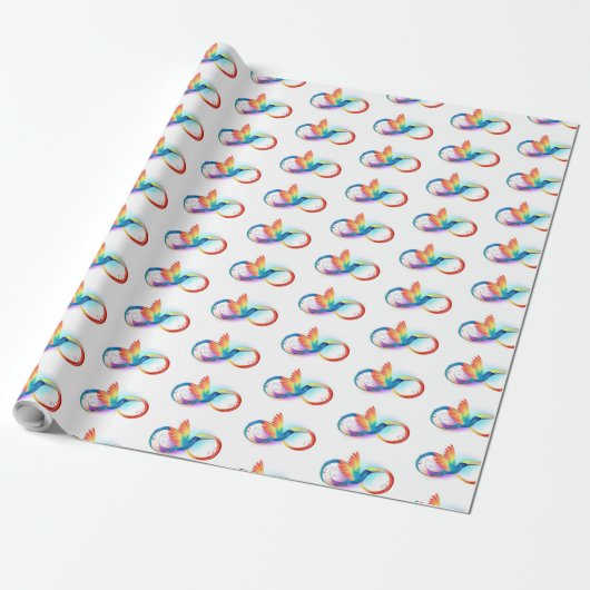 Regenboogvogel met oneindige symbolen cadeaupapier (Uitgerold)