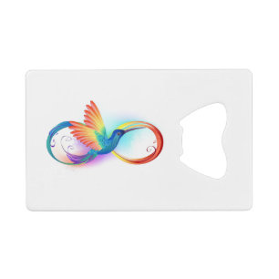Regenboogvogel met oneindige symbolen creditkaart flessenopener