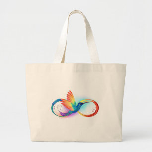 Regenboogvogel met oneindige symbolen grote tote bag