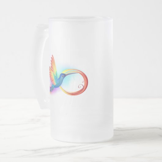 Regenboogvogel met oneindige symbolen matglas bierpul (Voorkant links)