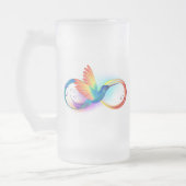 Regenboogvogel met oneindige symbolen matglas bierpul (Links)