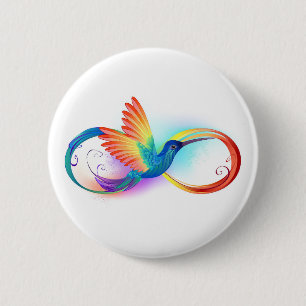 Regenboogvogel met oneindige symbolen ronde button 5,7 cm