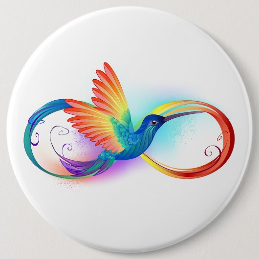Regenboogvogel met oneindige symbolen ronde button 6,0 cm (Voorkant)