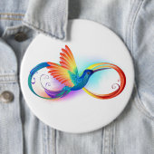 Regenboogvogel met oneindige symbolen ronde button 6,0 cm (In situ)