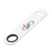 Regenboogvogel met oneindige symbolen speed flessenopener (Voorkant Gekanteld)