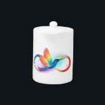 Regenboogvogel met oneindige symbolen theepot<br><div class="desc">Een prachtig oneindigheid tattoo met regenboogkolibrie. Regenboogvogel.</div>