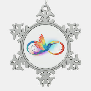 Regenboogvogel met oneindige symbolen tin sneeuwvlok ornament