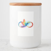 Regenboogvogel met oneindige symbolen voedselcontainer etiket (Voorkant)