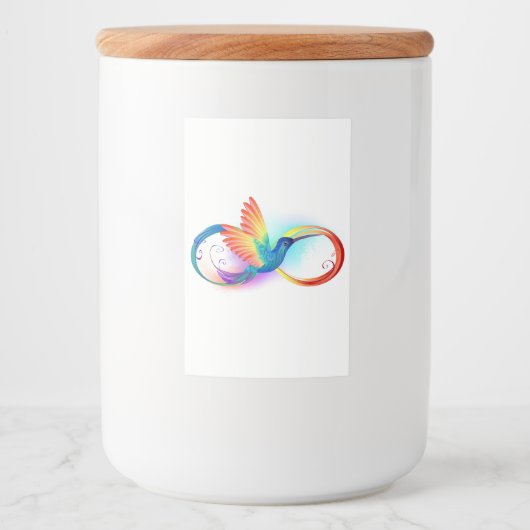 Regenboogvogel met oneindige symbolen voedselcontainer etiket (Voorkant)