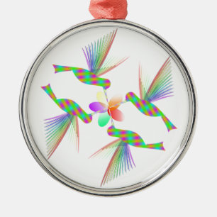 Regenboogvogels die een bloem kussen metalen ornament