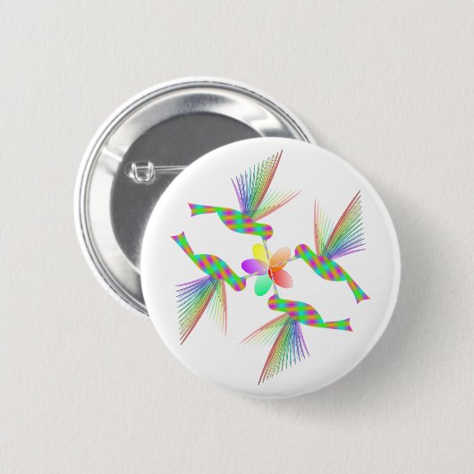 Regenboogvogels die een bloem kussen ronde button 5,7 cm (Voorkant /achterkant)