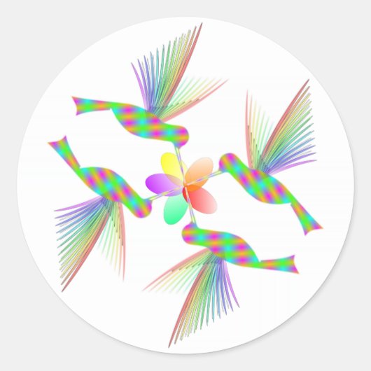 Regenboogvogels die een bloem kussen ronde sticker (Voorkant)