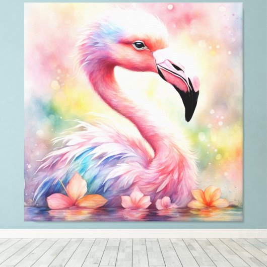 Regenboogvogels Flamingo 1 Canvas Afdruk (Insitu (Houten vloer))