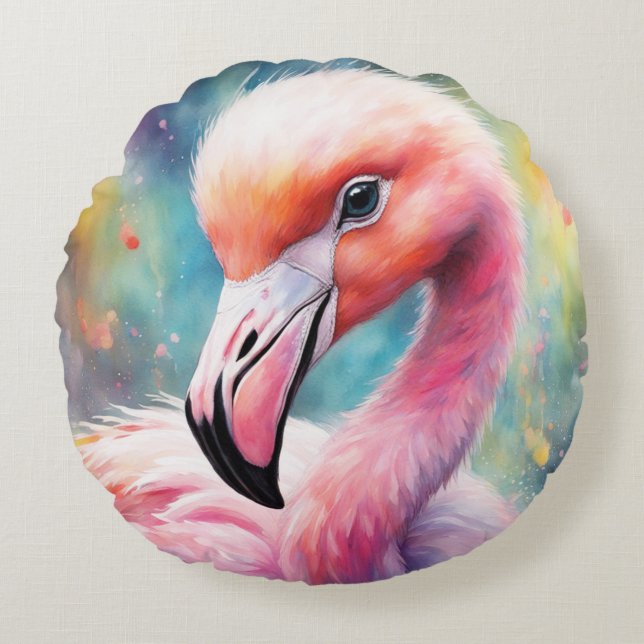 Regenboogvogels Flamingo 2 Rond Kussen (Voorkant)