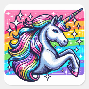 Regenboogvonken en magische eenhoorn vierkante sticker