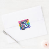 Regenboogvonken en magische eenhoorn vierkante sticker (Envelop)