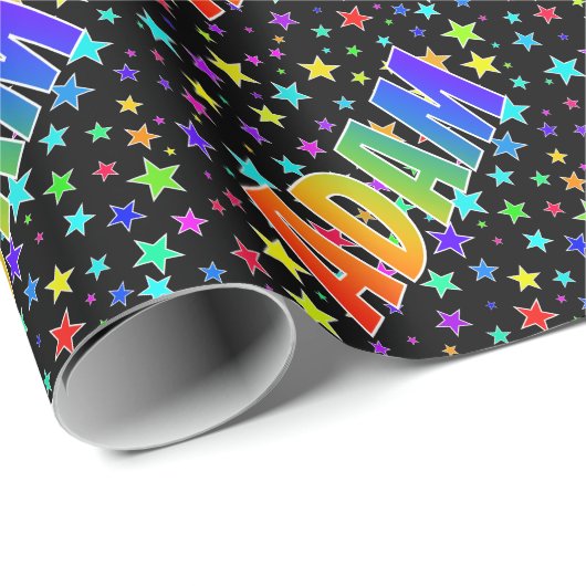 Regenboogvoornaam "ADAM" + sterren Cadeaupapier (Rol Hoek)