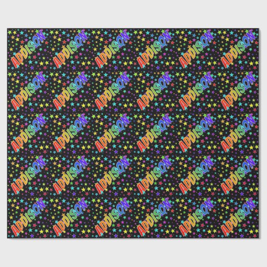 Regenboogvoornaam "ADDISON" + sterren Cadeaupapier (Vlak)