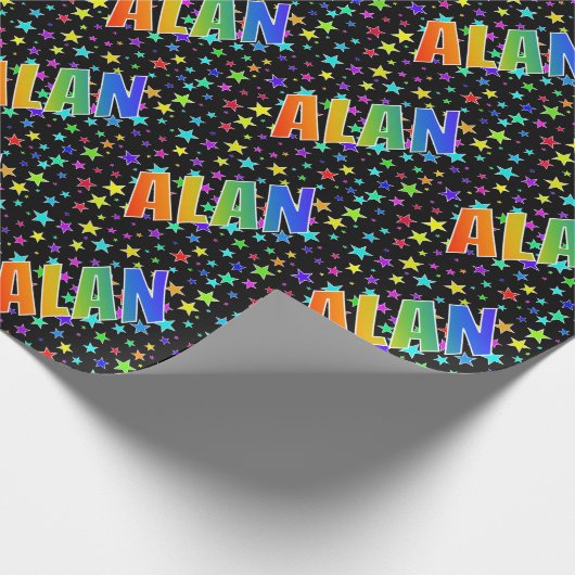 Regenboogvoornaam "ALAN" + sterren Cadeaupapier (Hoek)