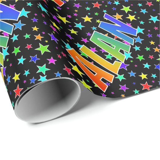 Regenboogvoornaam "ALAN" + sterren Cadeaupapier (Rol Hoek)