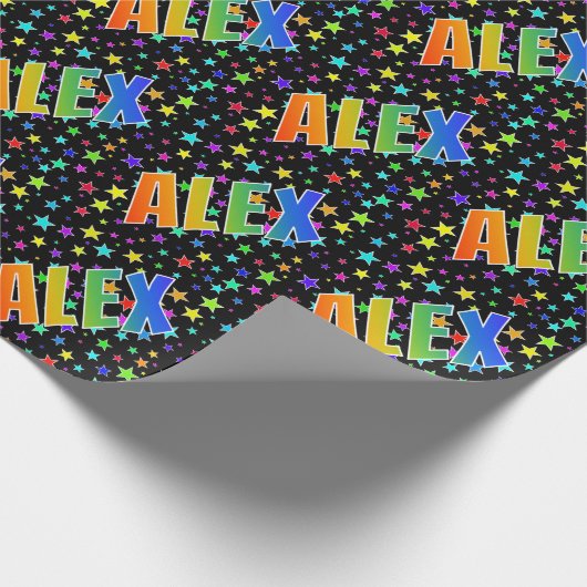 Regenboogvoornaam "ALEX" + sterren Cadeaupapier (Hoek)