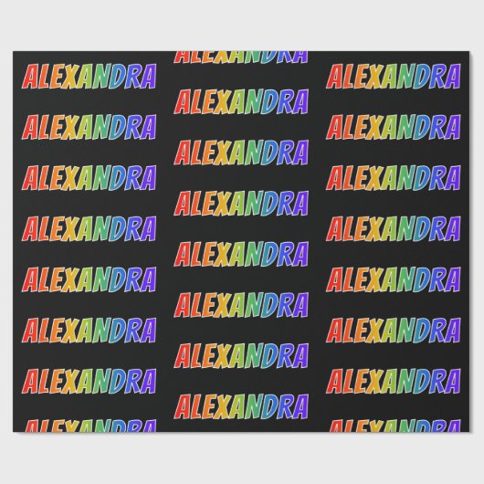 Regenboogvoornaam "ALEXANDRA"; vun en kleurrijk Cadeaupapier (Vlak)