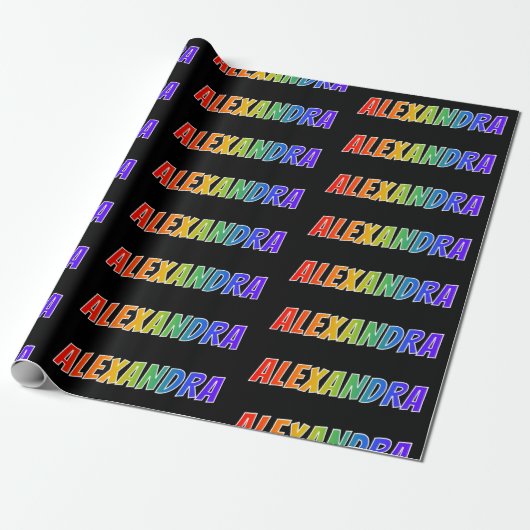 Regenboogvoornaam "ALEXANDRA"; vun en kleurrijk Cadeaupapier (Uitgerold)