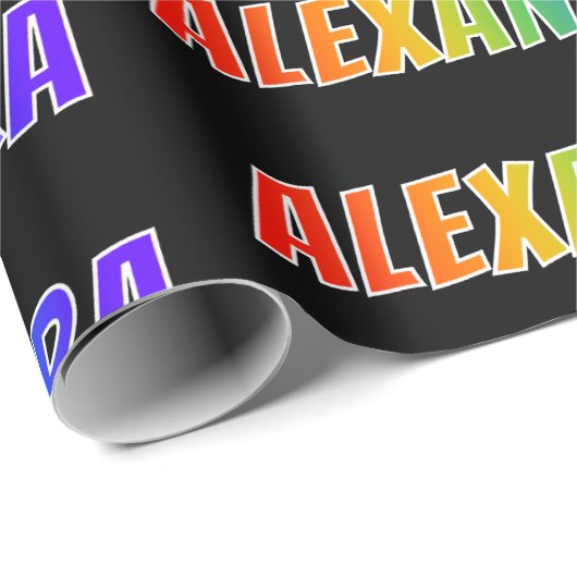 Regenboogvoornaam "ALEXANDRA"; vun en kleurrijk Cadeaupapier (Rol Hoek)