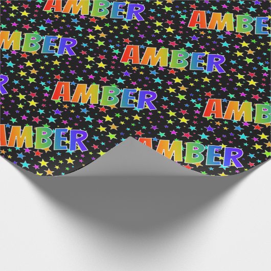 Regenboogvoornaam "AMBER" + sterren Cadeaupapier (Hoek)