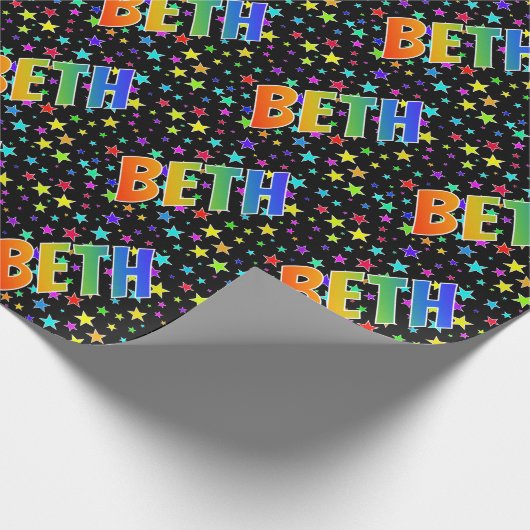Regenboogvoornaam "BETH" + sterren Cadeaupapier (Hoek)